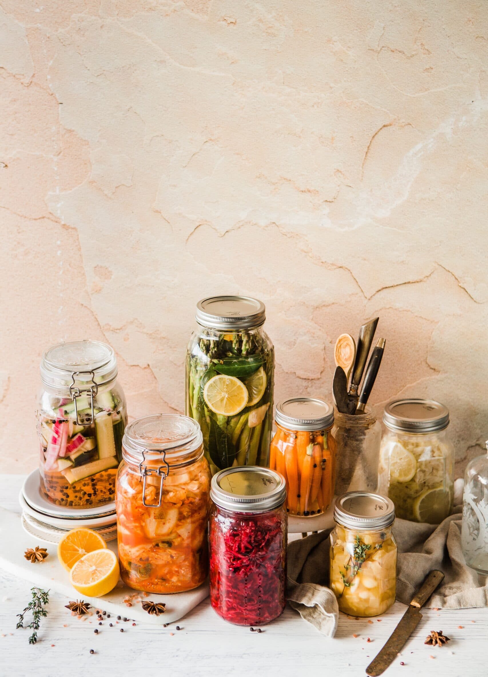 Foods fermenting in Glass jars